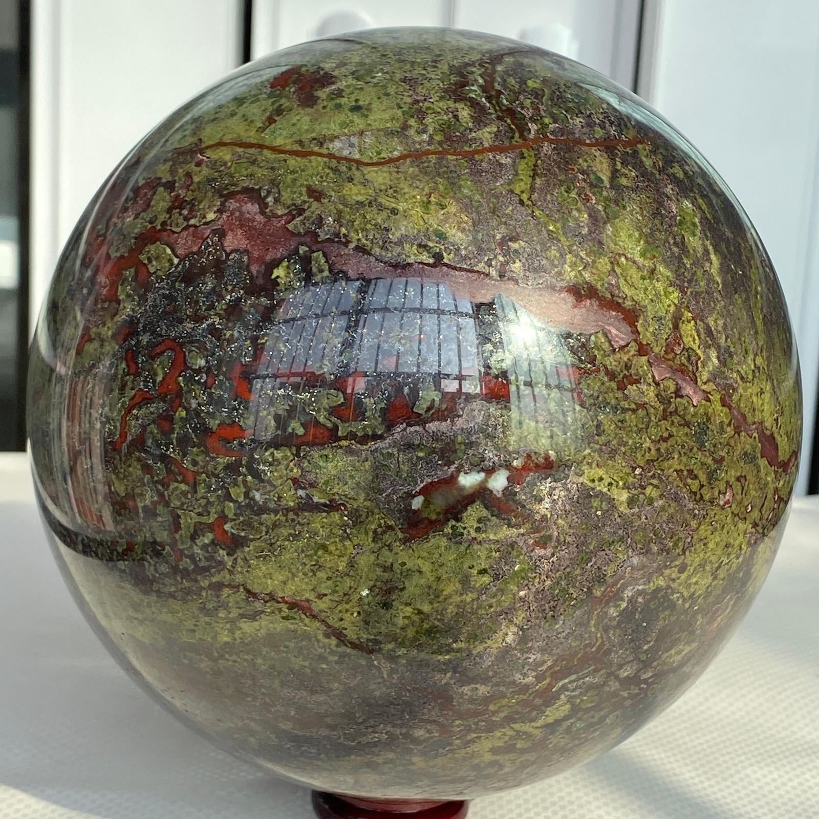 Natural dragon blood stone quartz sphere crystal ball reiki healing 6100G