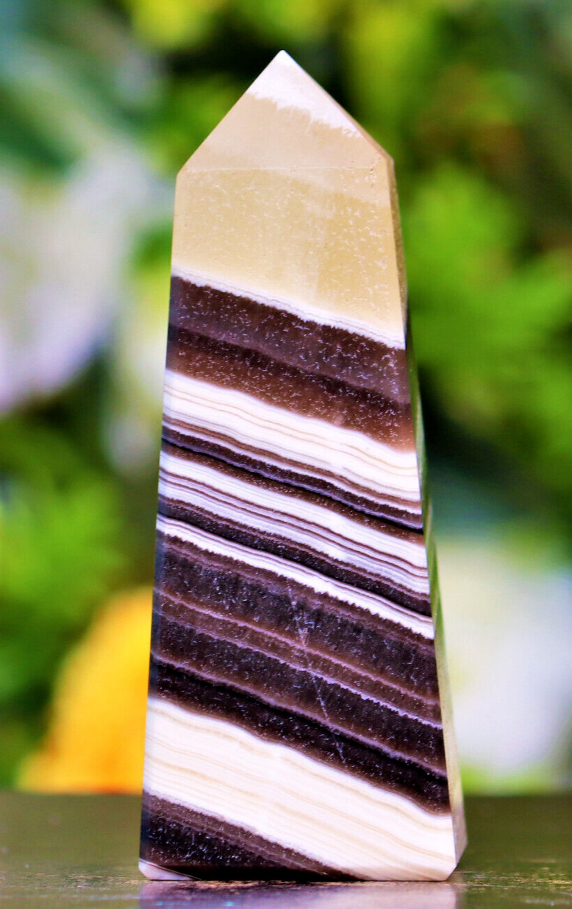 Phantom Calcite Tower Crystal Obelisk 105MM Yellow Zebra Calcite Healing Energy