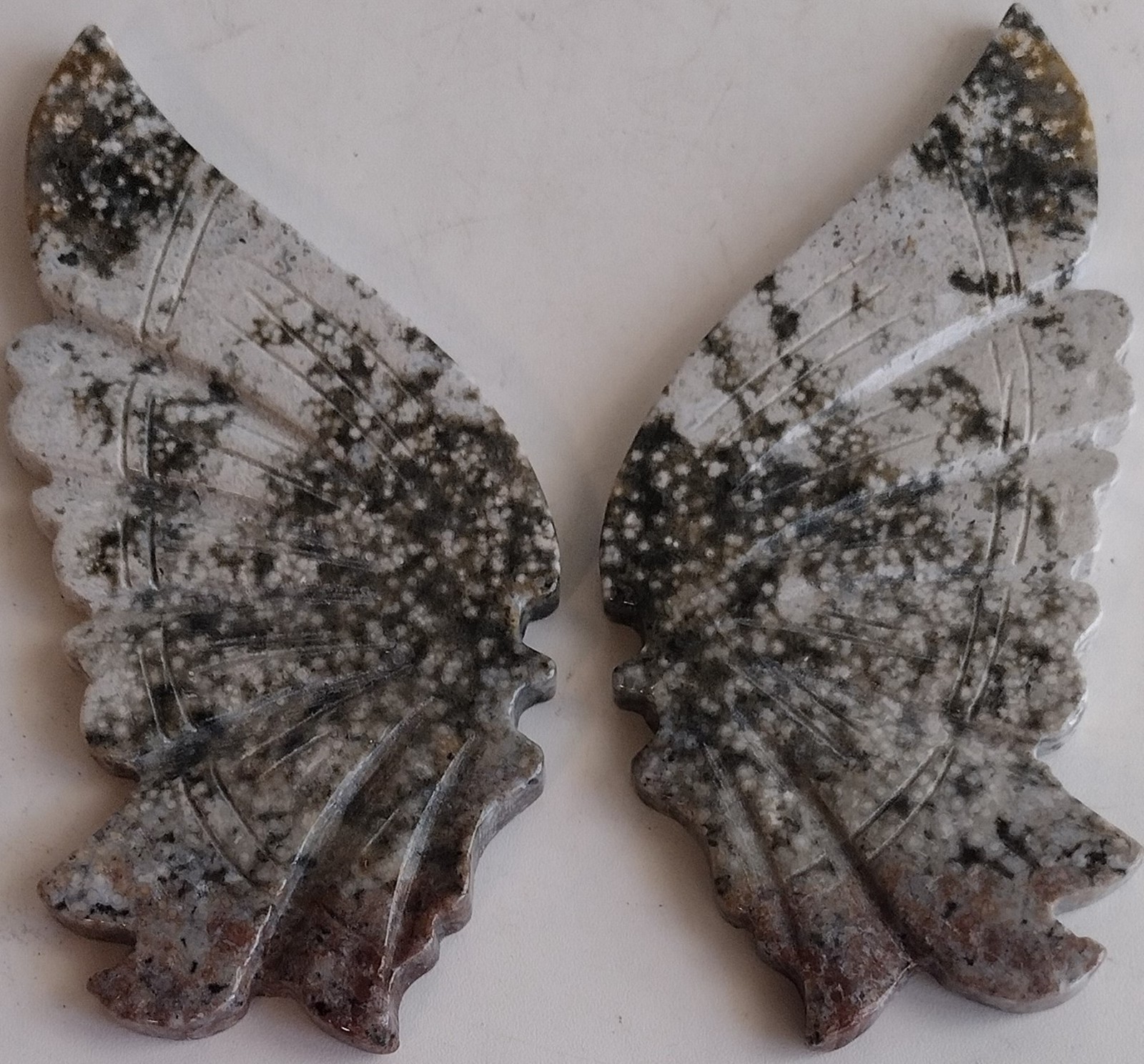 8th Vein Ocean Jasper Butterfly Wings on Metal Stand Orbicular Bubble Madagascar