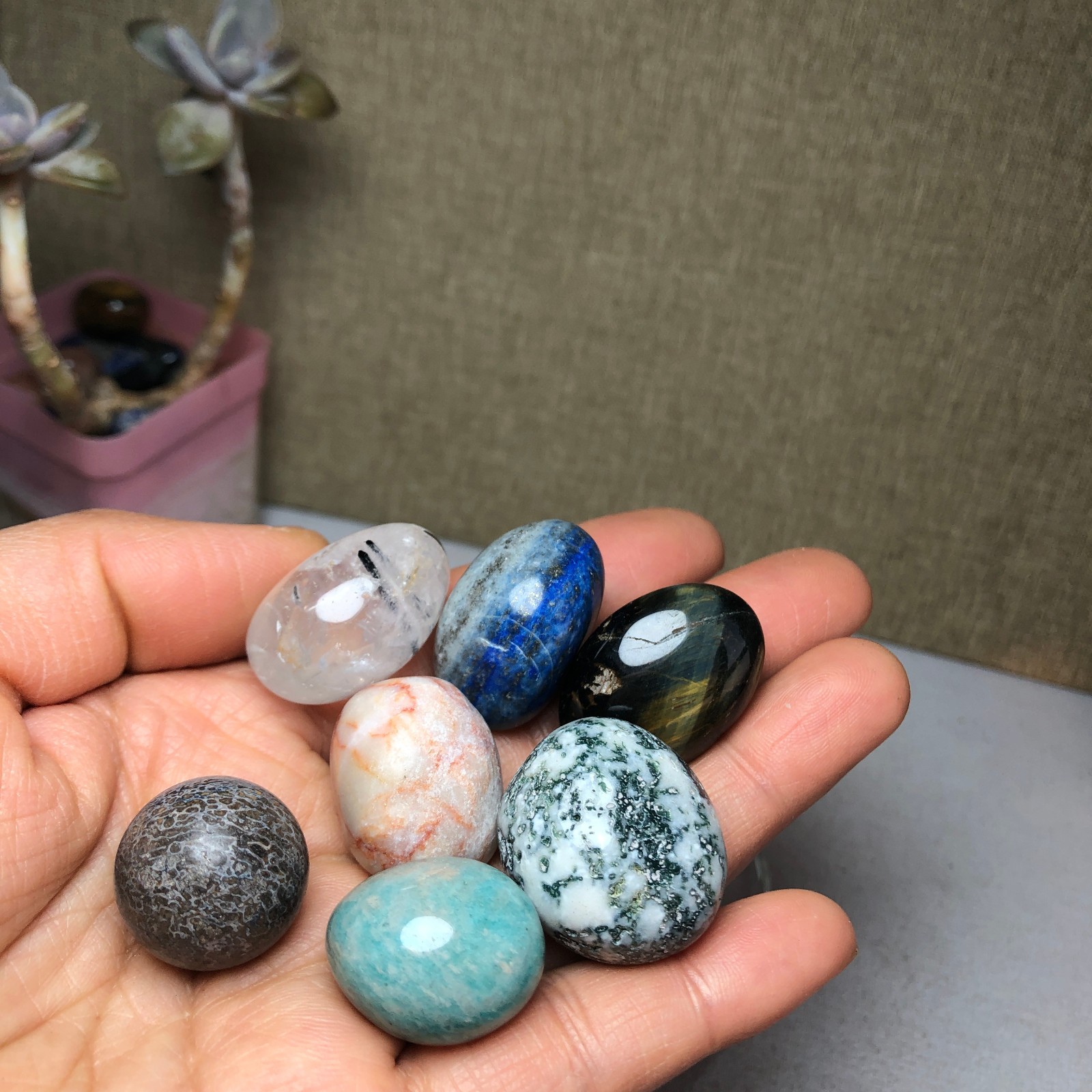 Natural various semi-precious stone Crystal Seven Star Array tumbled 322g A2815