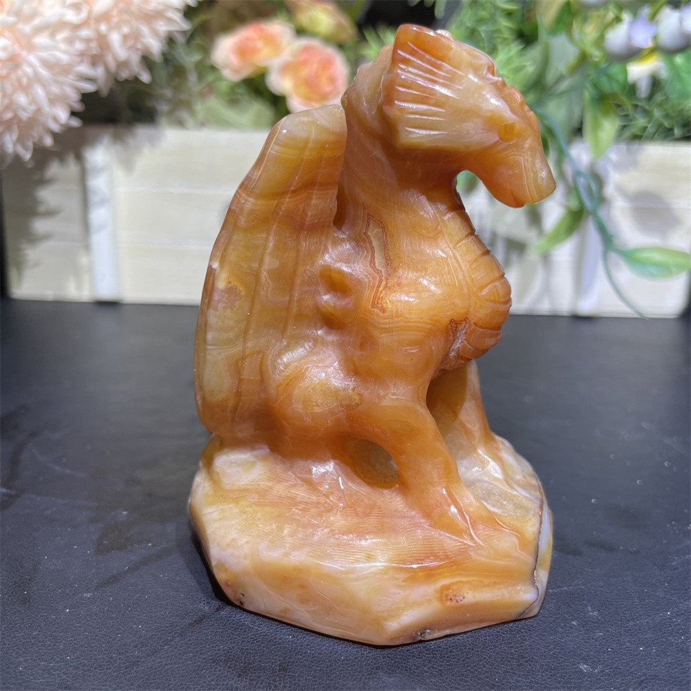 0.6LB 3.5″ Natural Carnelian Sardonyx Dragon Figurine Quartz Crystal Reiki Decor