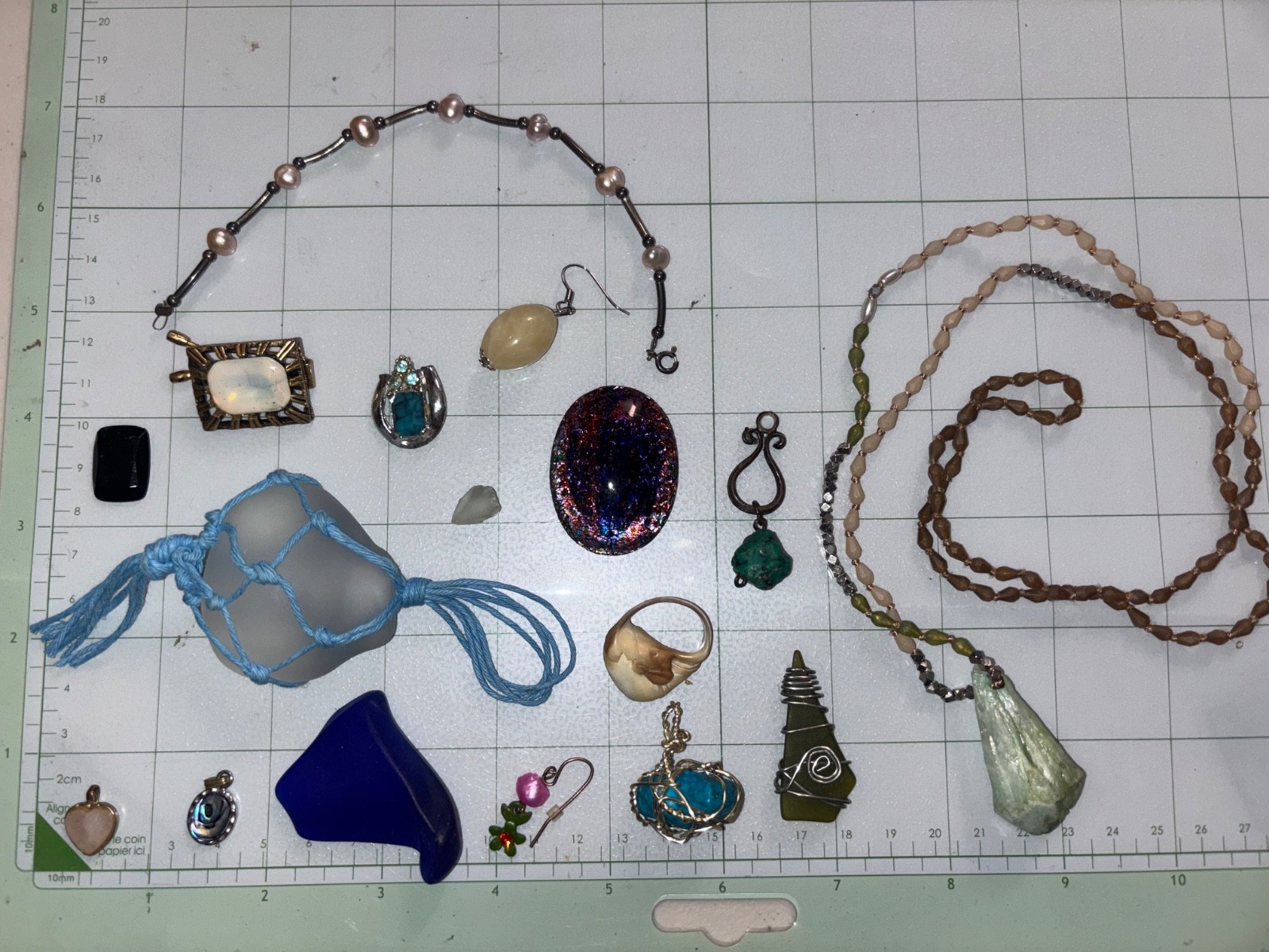 Mixed Shell Sea Glass Jewelry Lot Rose Quartz Abalone Pearls Untested Metals