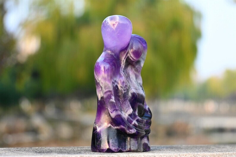 3″ Natural dream amethyst Carved Lovers Reiki Crystal Skull Decor heal gift 1PC