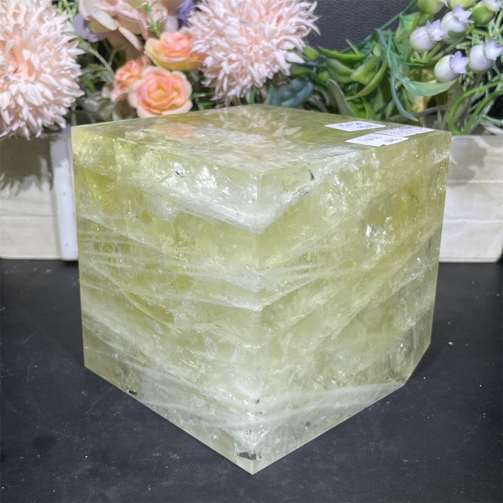 6.3LB 4″Natural A+Citrine Cube Square Carving Crystal Quartz Rainbow Reiki Decor