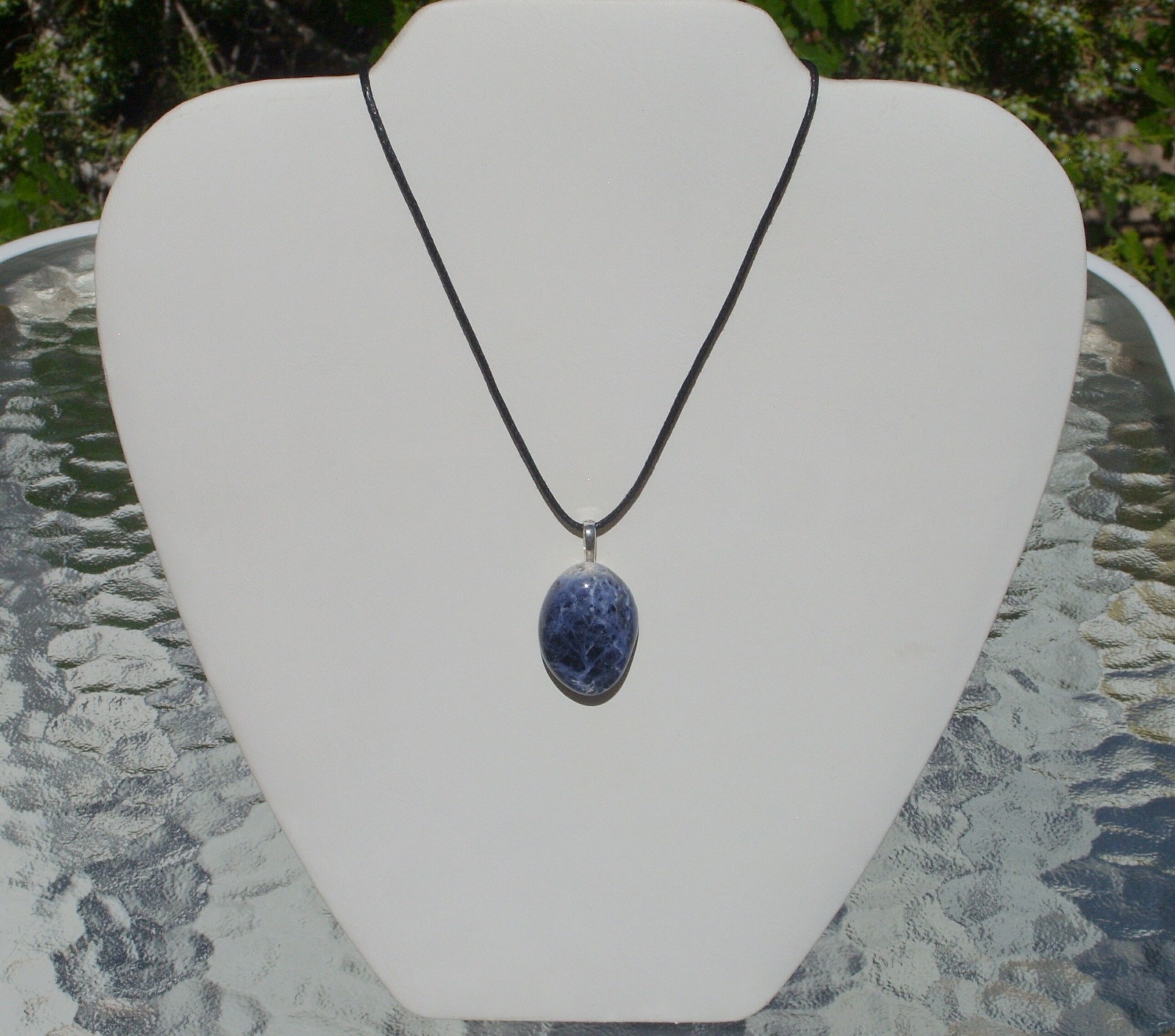 Sodalite Polished Stone Free Form Crystal Pendant Adjustable Cord Necklace