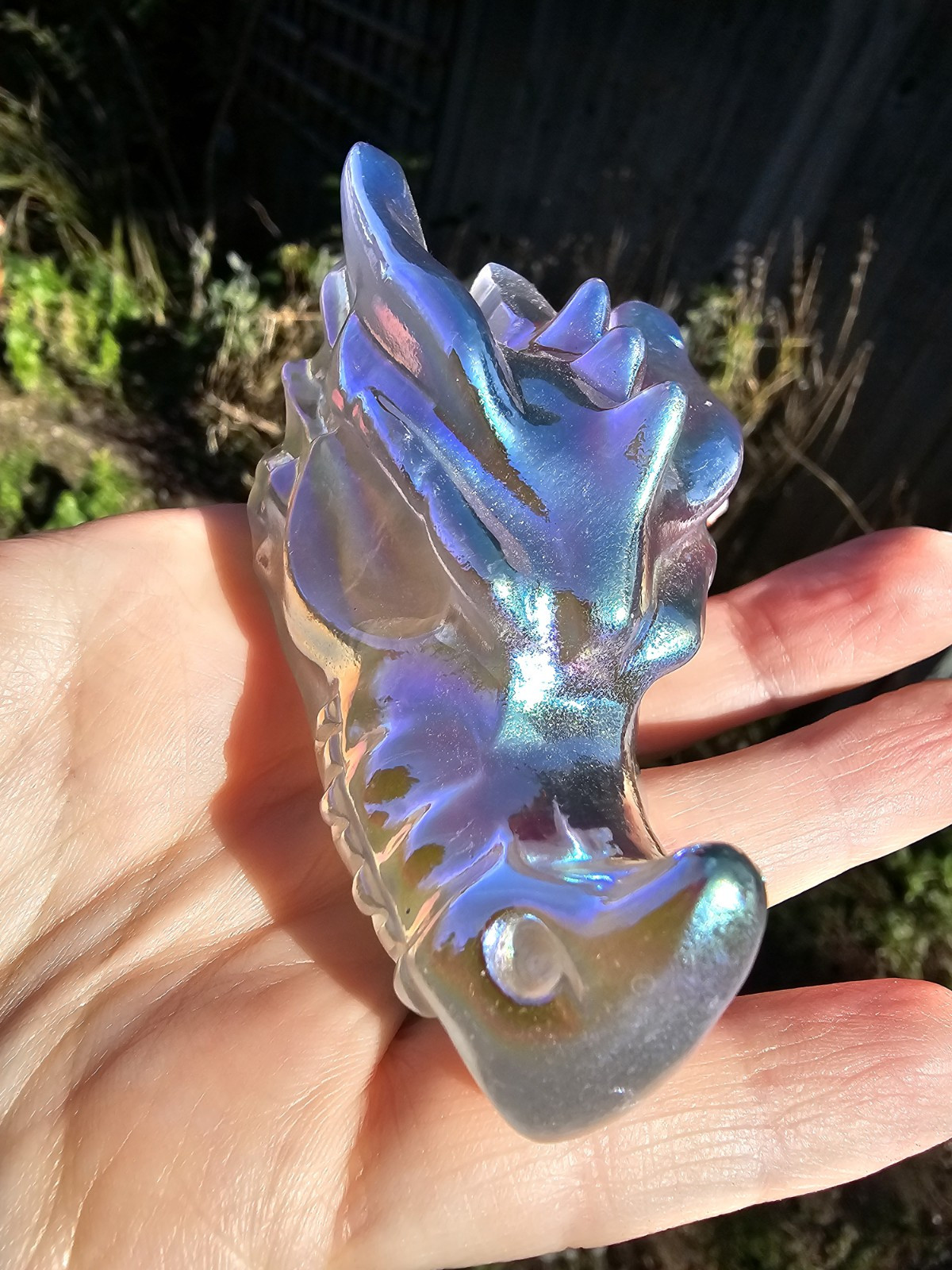 Angel Aura Clear Quartz Rainbow crystal Dragon Head Skull 160g 7.5x4x3.6cm