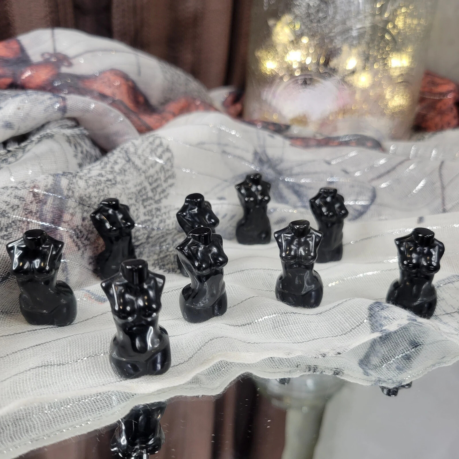 Mini Obsidian Carved Goddess Crystal Stone Statue Pocket Goddess