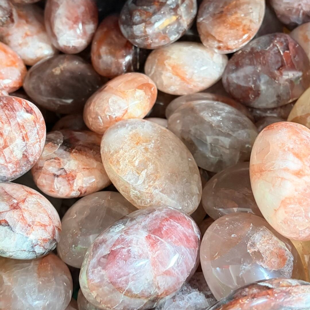 Random Red Fire Quartz Palm Stone Hematoid Crystal Mineral Healing Decor Gift