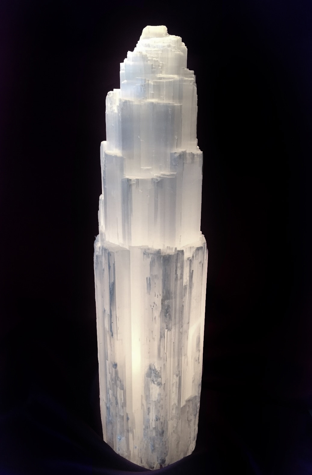 XL Selenite Crystal Tower Lamp ” White Natural Light 14″ Stone Desk Lamp Handmad