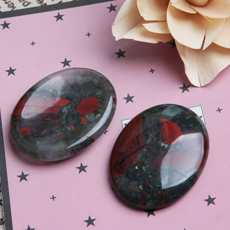 2Pcs Bloodstone Jasper Palm Stone Rock Crystal Healing Reiki Polished Worry