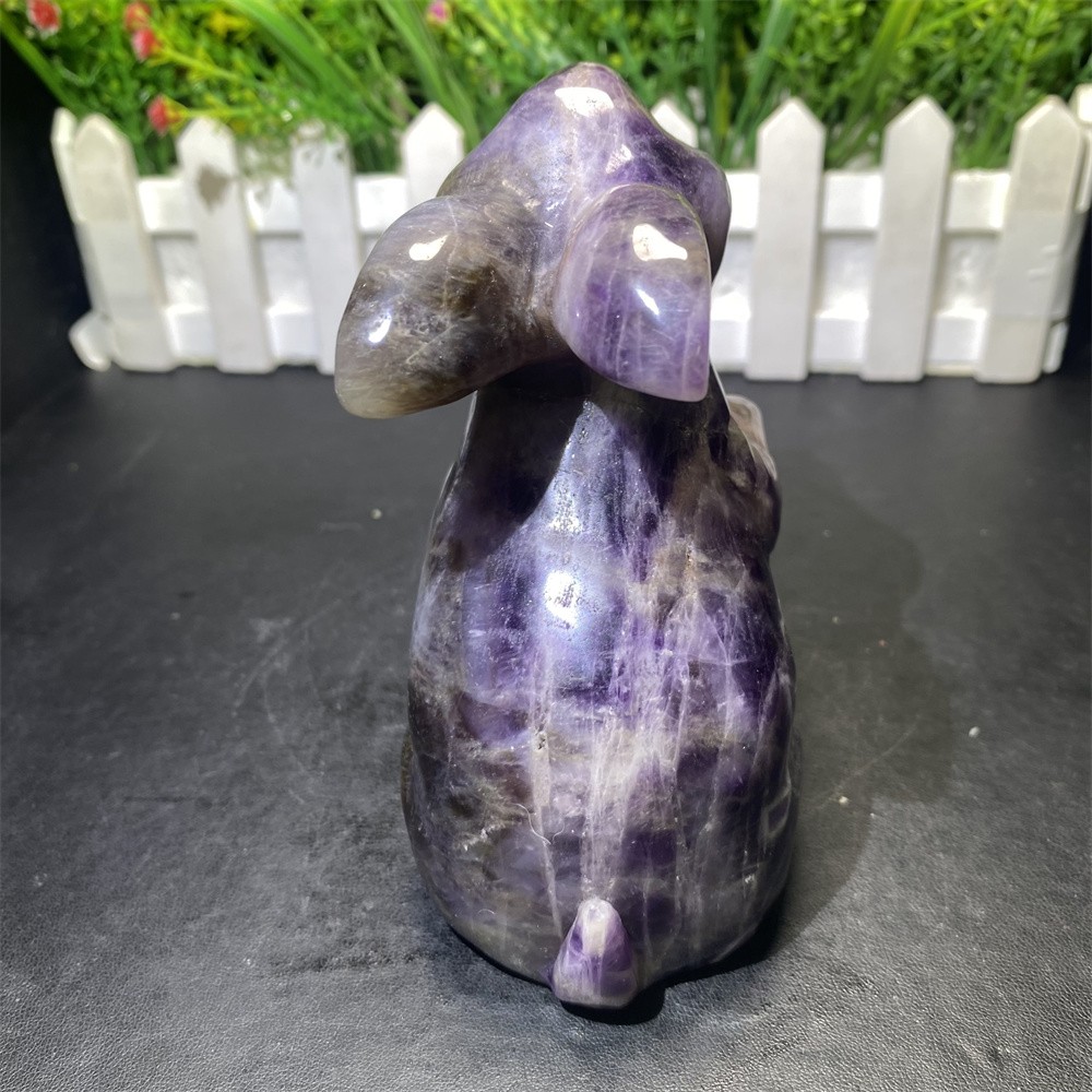 1.6LB 4.5″Natural Dream Amethyst Bunny Statue Crystal Reiki Carving Rabbit Decor