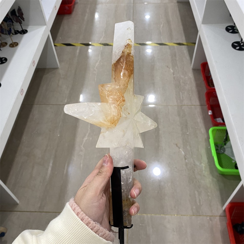 2.7LB 10.2″Natural Golden Healer Star Statue Quartz Crystal Heal Handcraft