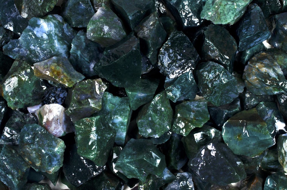 18 lbs Green Moss Agate Rough Stones – Natural Crystal Mineral Rock Tumbling