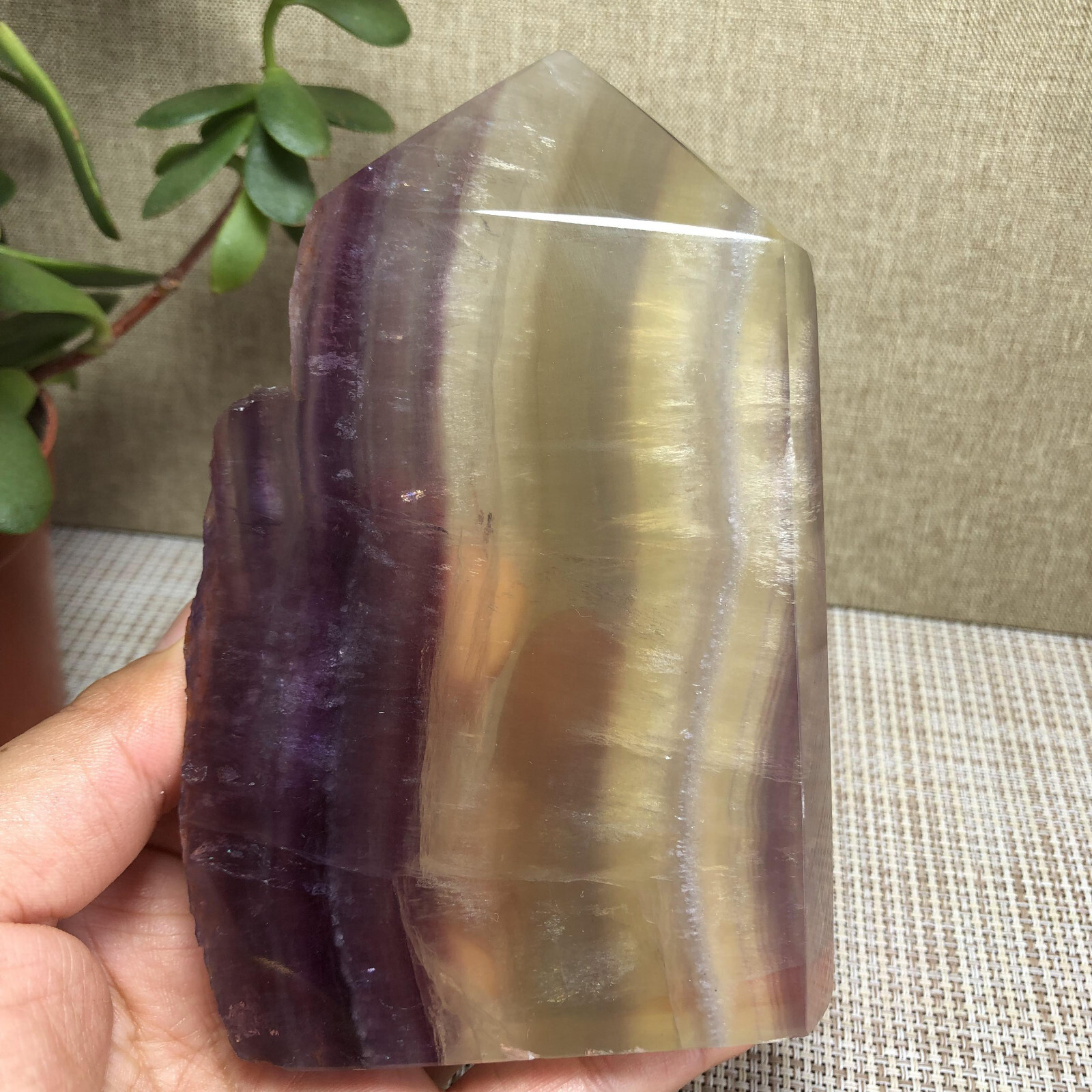 492g Natural candy Fluorite Polish/Rough wand Crystal free standing 123mm A2894