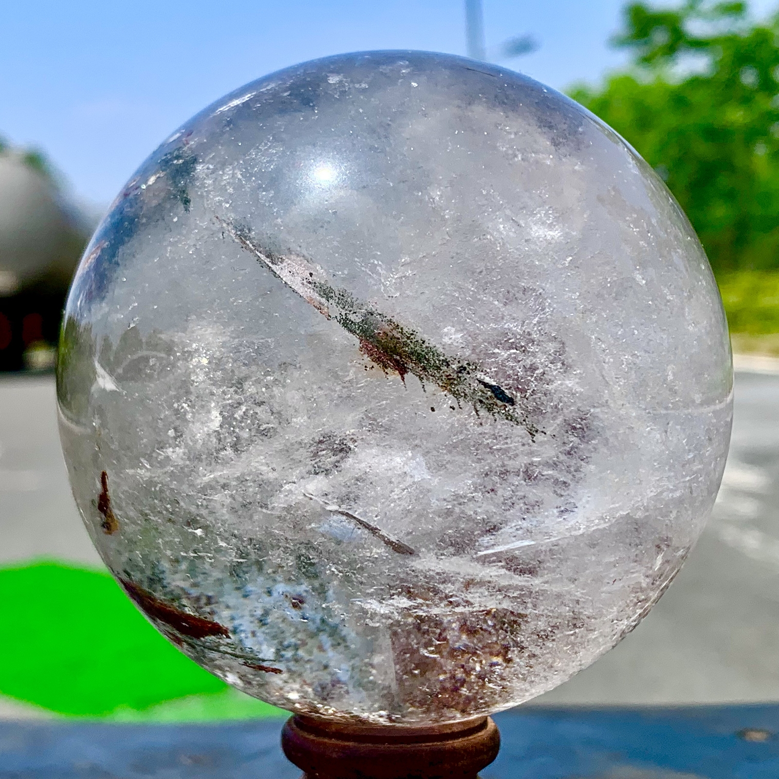 1.92LB Natural Green garden ghost Quartz Ball Crystal Sphere Mineral Specimen