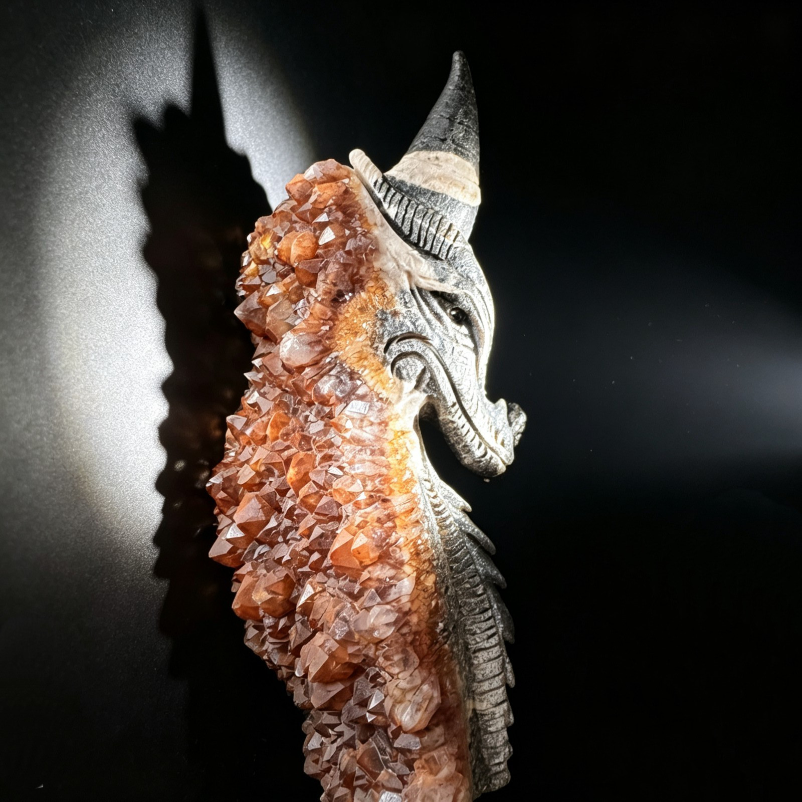 6.4IN Natural Red Crystal Cluster Dragon Carving, Handcarved Desktop Sculpture