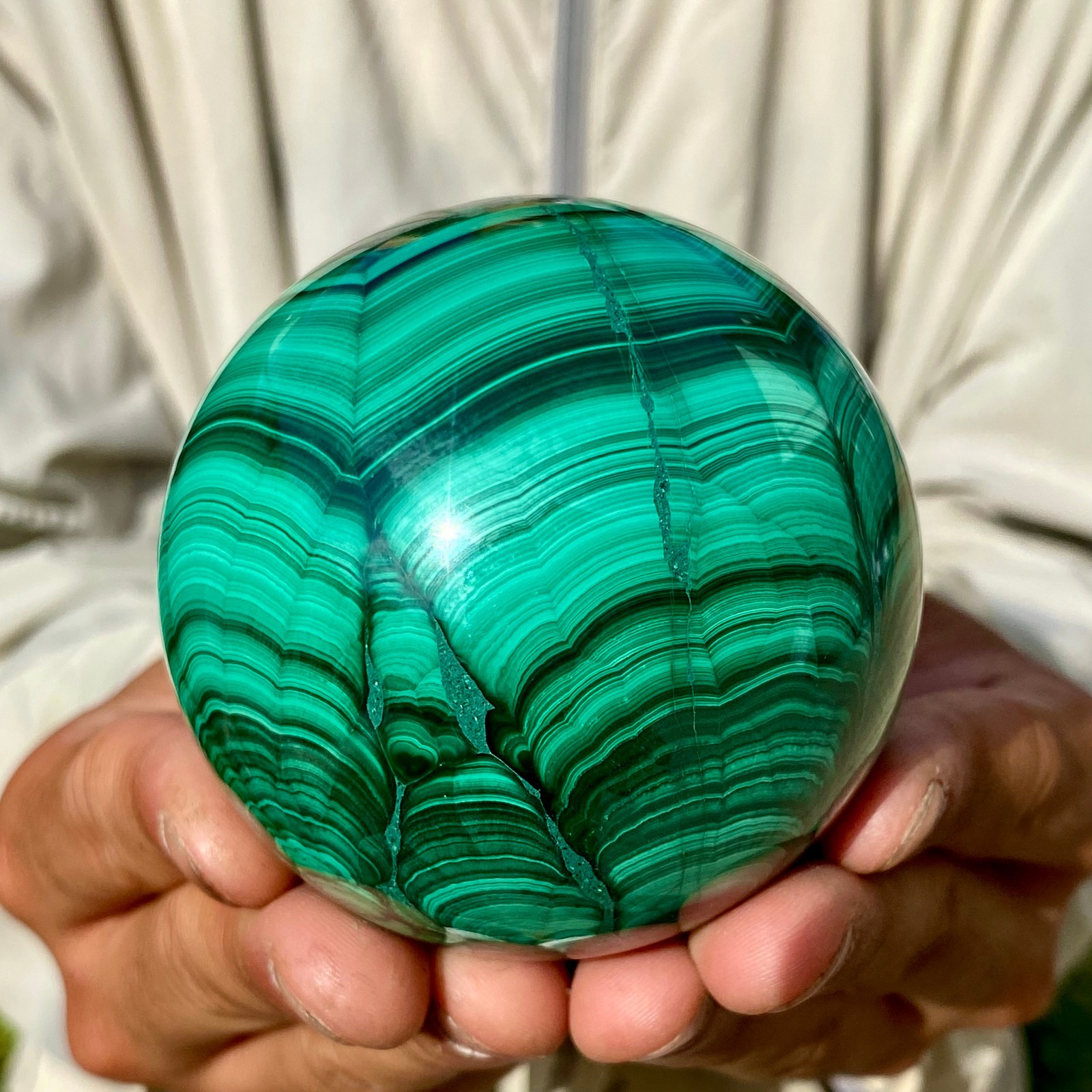 1.56LB Rare Natural Malachite quartz hand Carved sphere Crystal Healing