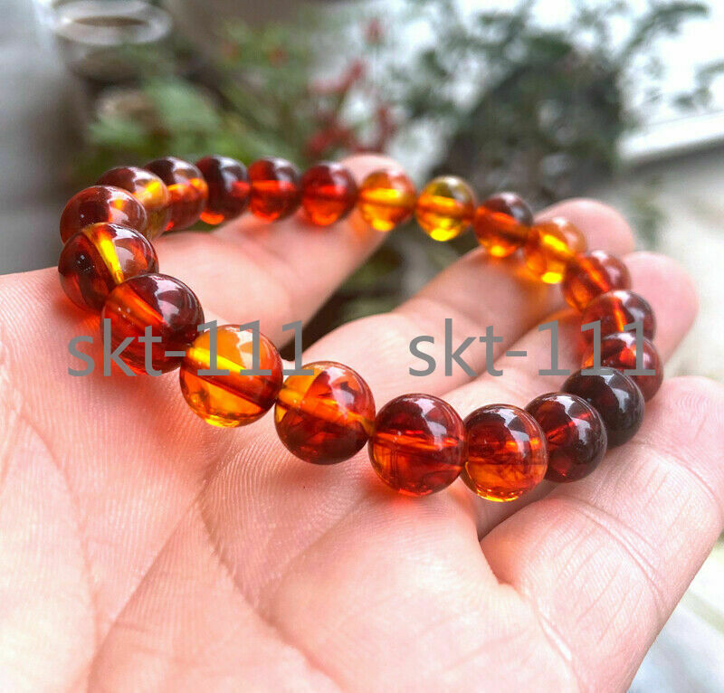 Certified 10- 22mm Natural Red Mexico Sky Blue Amber Beads Stretch Bracelet