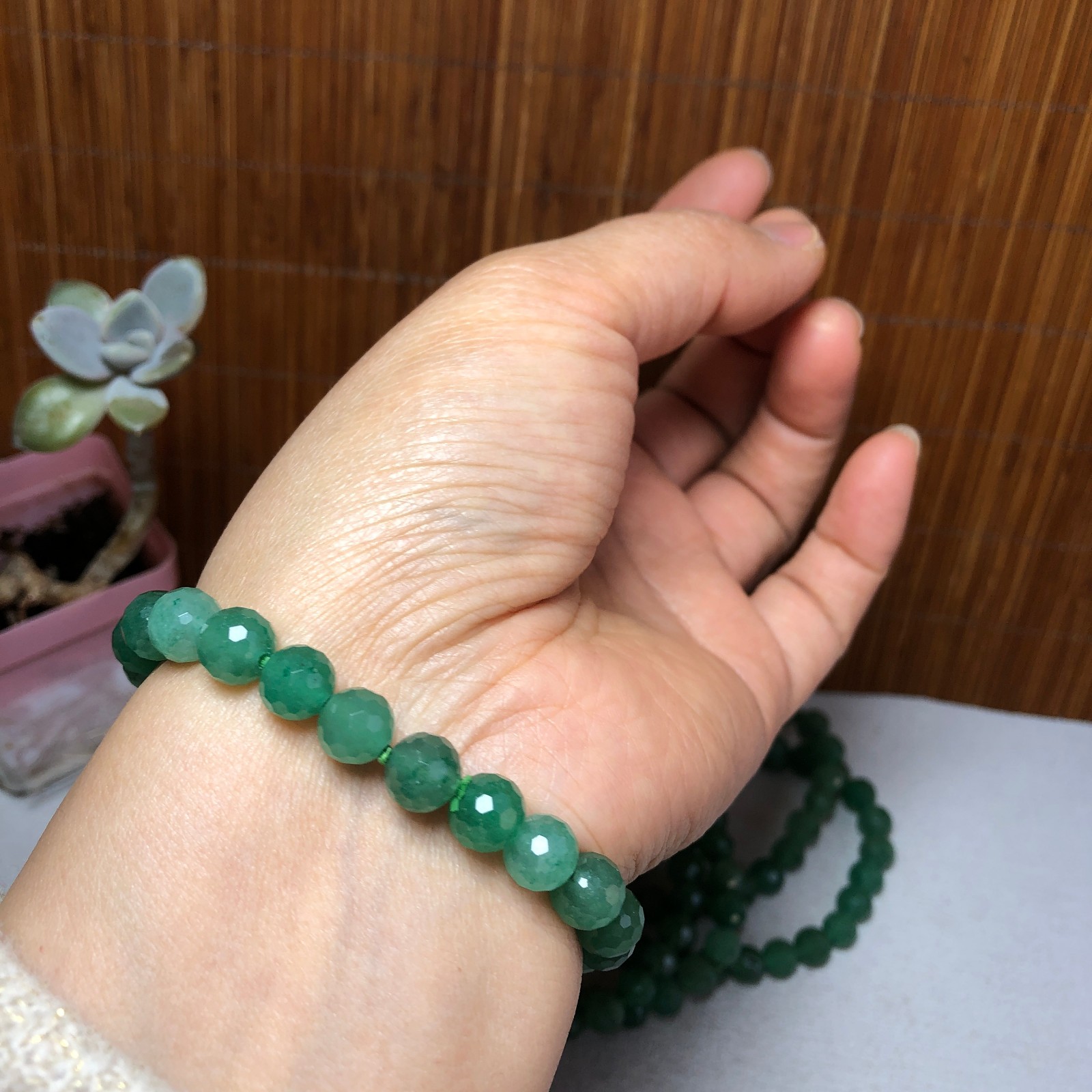 5Pcs Natural Aventurine Quartz bracelets Crystal ball sphere facet 8mm A3426