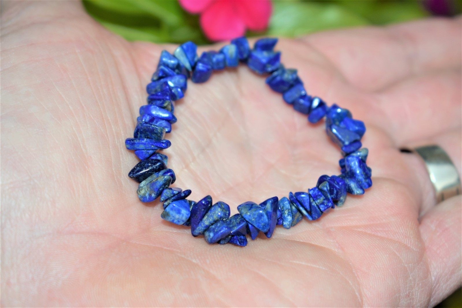 Premium CHARGED Lapis Lazuli Crystal Chip Stretchy Bracelet + Selenite Charger