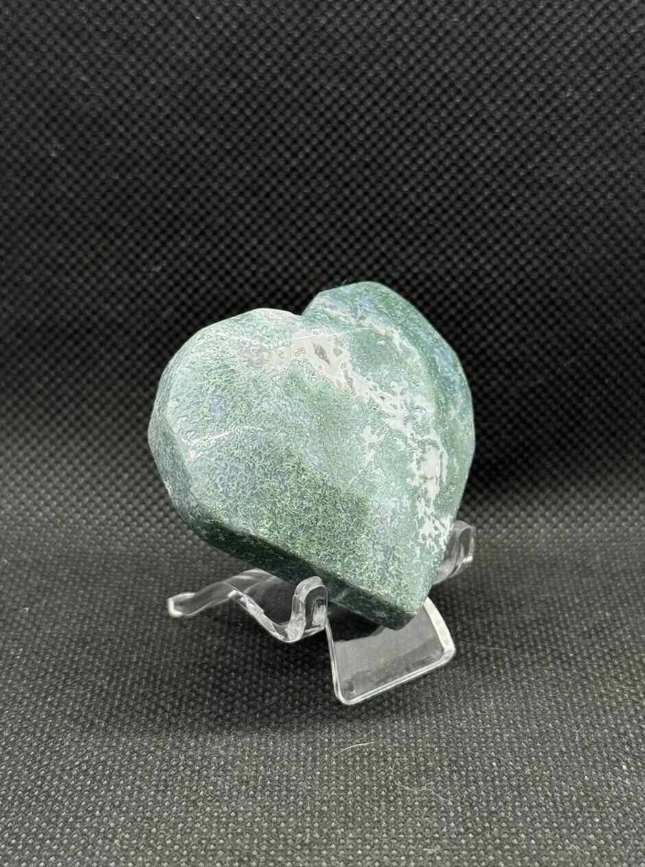 Natural Moss Agate Crystal Heart Carving Faceted -1.8in