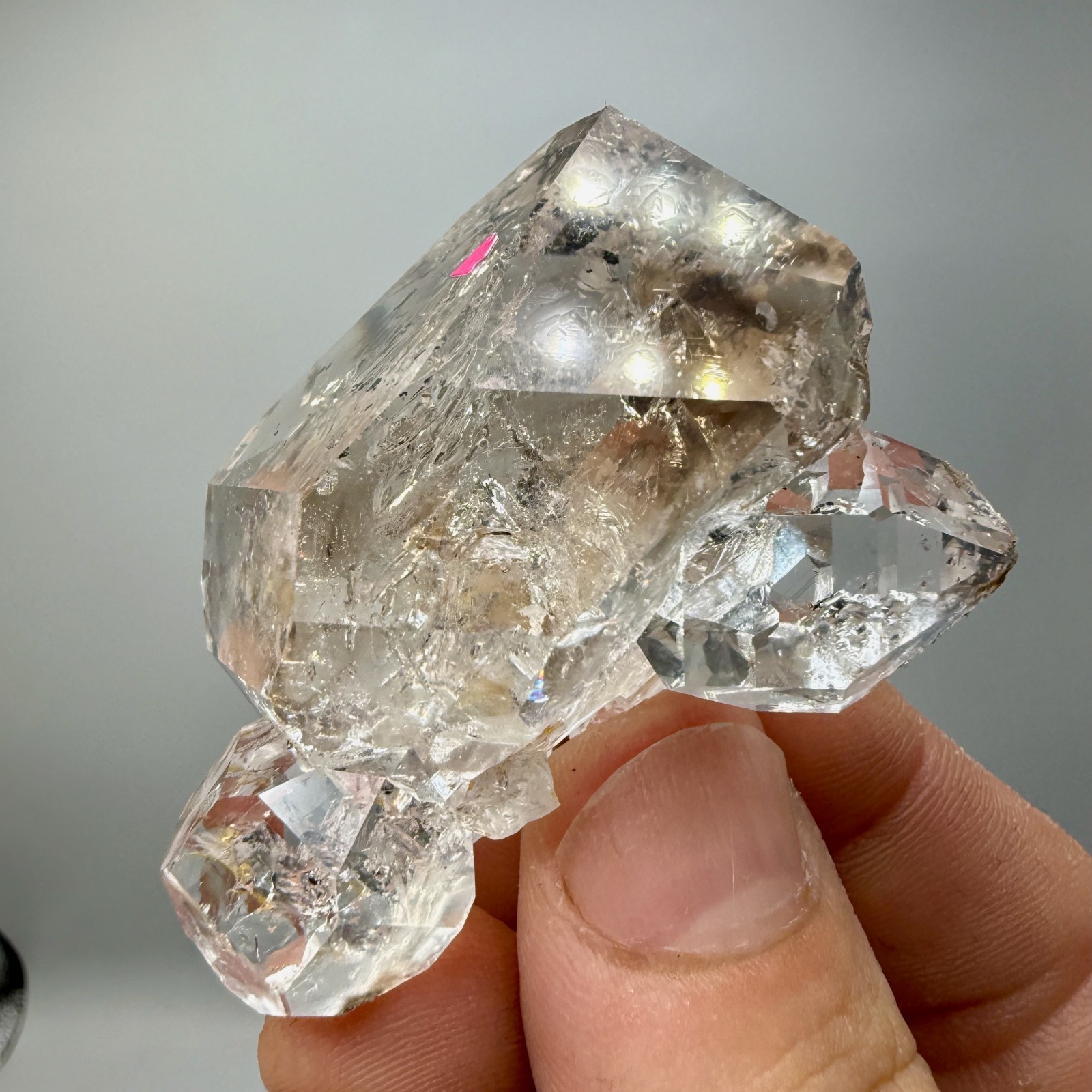 Enhydro Herkimer Diamond Gem Cluster w/ Moving Gas Bubble, Light Smoky Phantoms