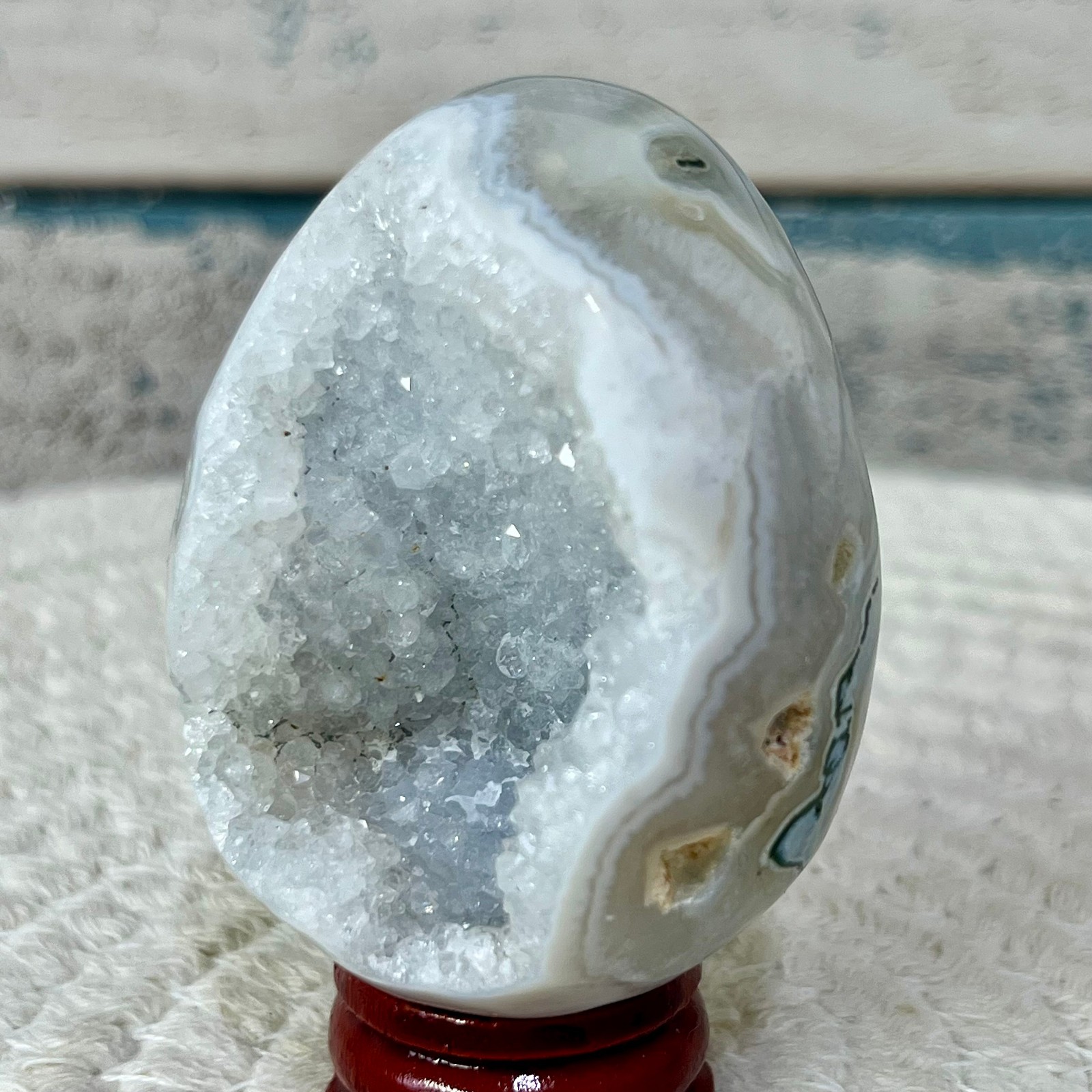Natural Agate Egg Crystal Druzy Geode Polished Stone Birthday Gift Art 118 G