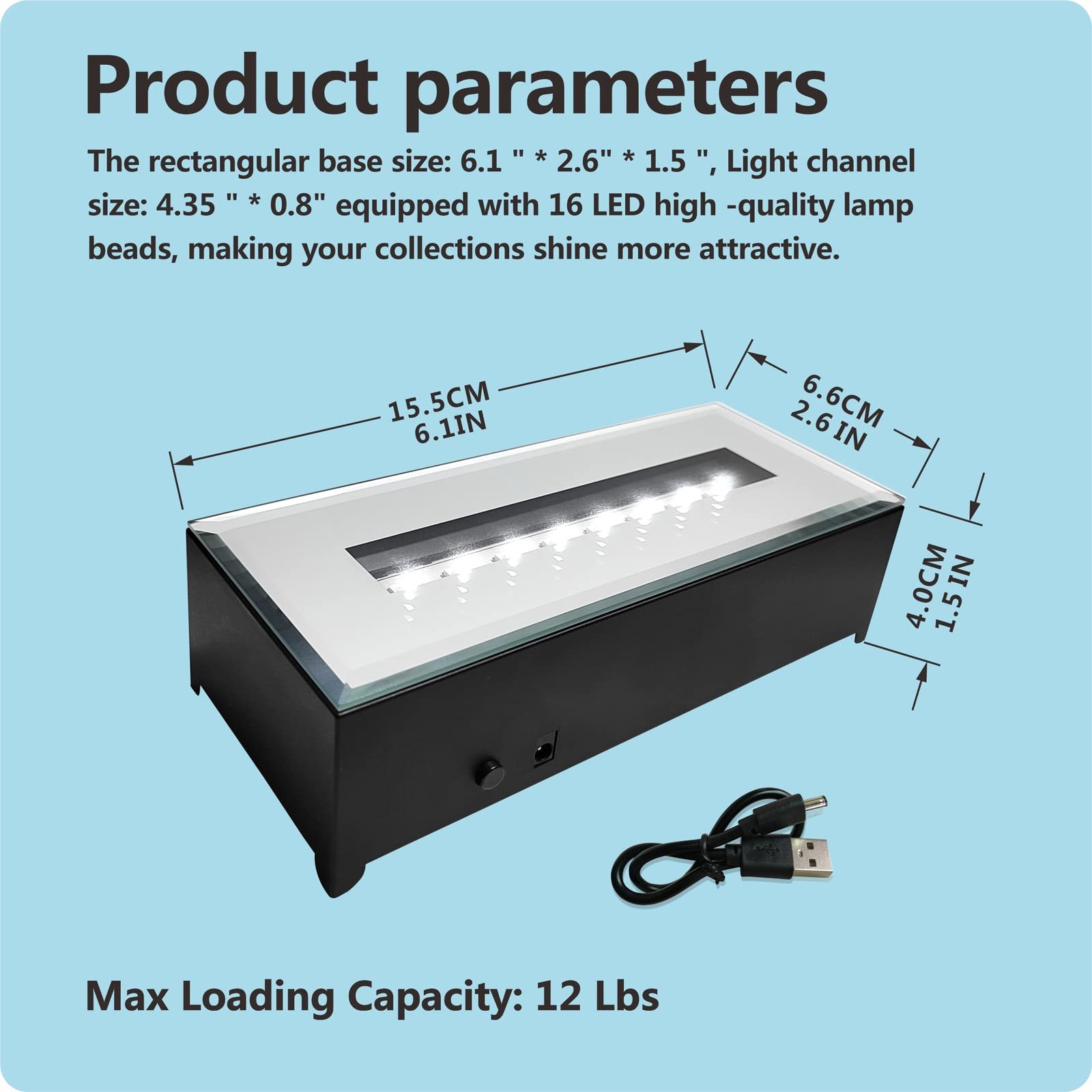 6 Inch Rectangular LED Display Stand Base For 3D Crystal Art Colorful Light Lamp