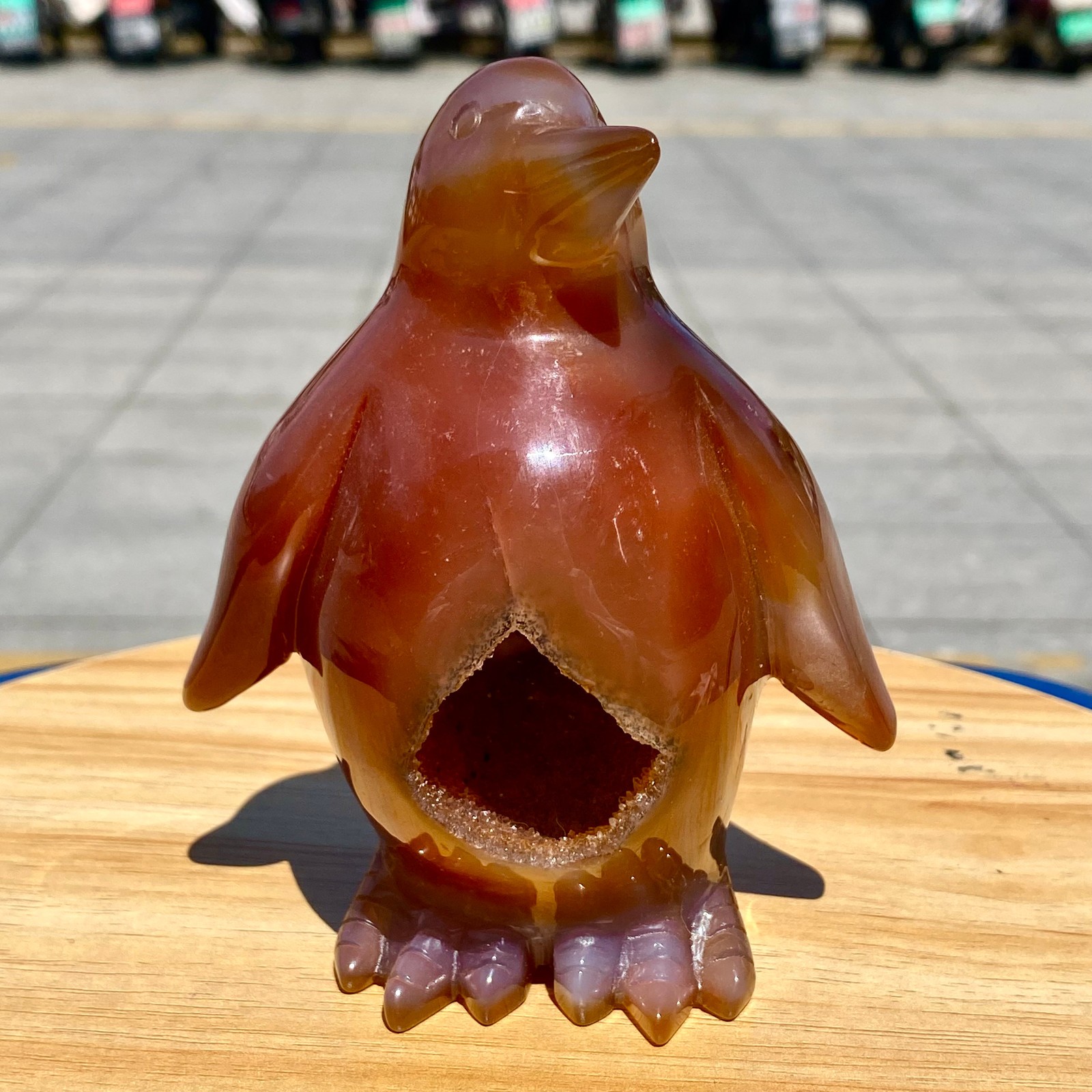 1.14LB Natural Agate Hand Carved Penguin Figurine, Cute Crystal Animal Statue