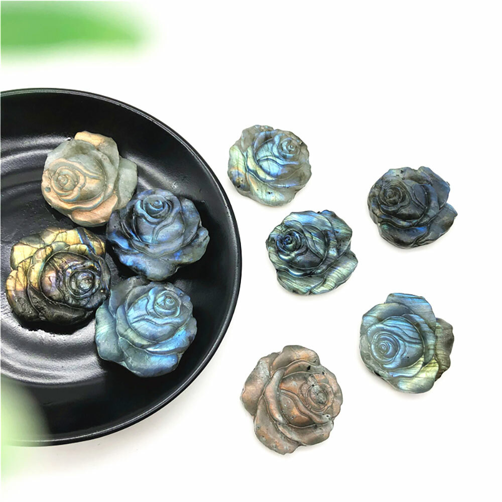 Natural Labradorite Hand Carved The Roses Quartz Crystal Healing Reki Decoration