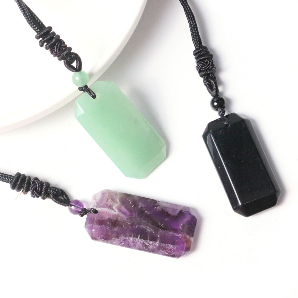 Natural Crystal Rectangle Necklace Chakra Stone Square Bead Pendant Healing Gift