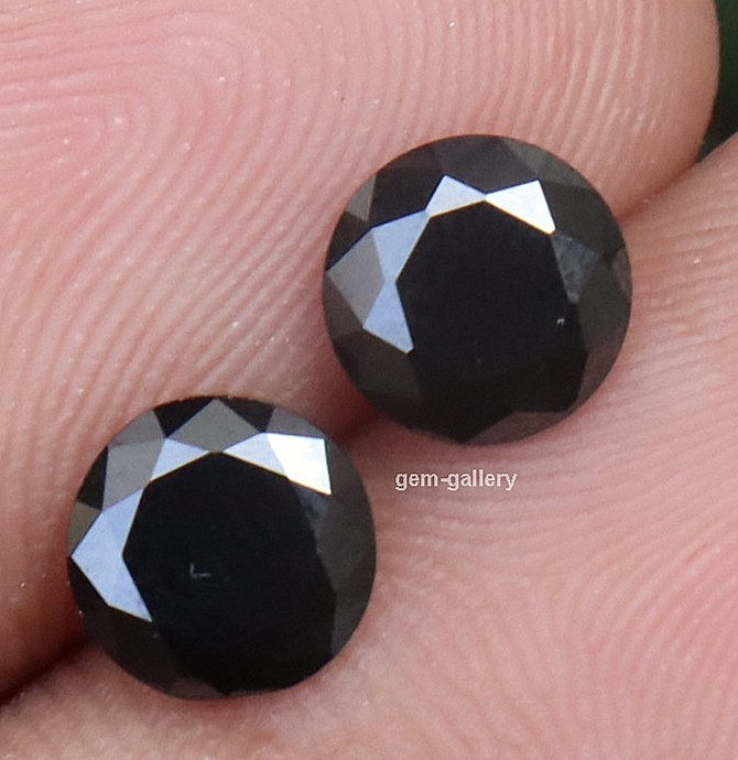 2.55 CT Natural Black Color Loose Moissanite Pair Round Shape Gemstones