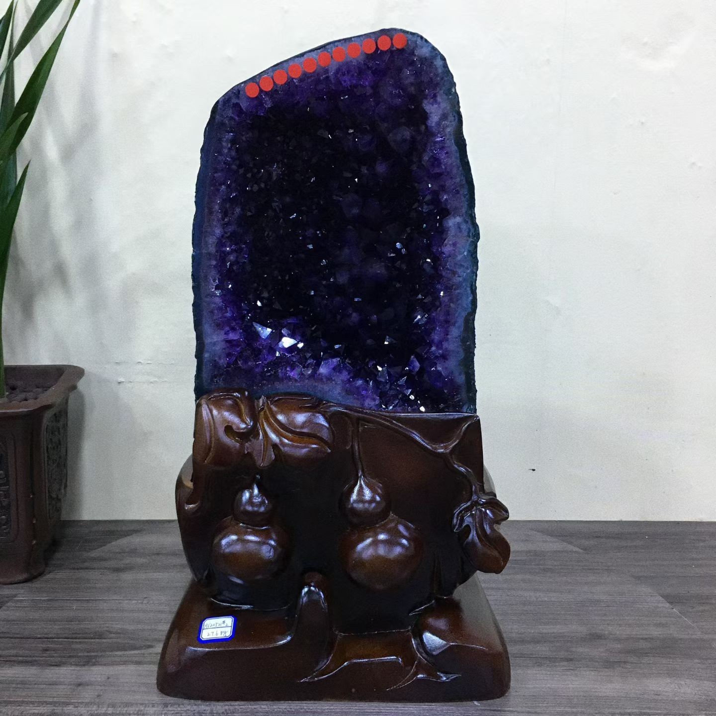 60.72LB Top Natural Amethyst Geode Quartz Crystal Cathedral Healing Decor +Stand