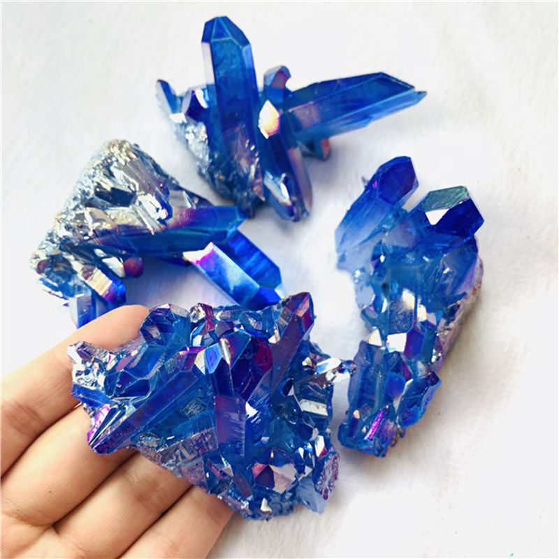 80g Natural Aura Blue Crystal Titanium Rock Stone Cluster VUG Specimens Healing
