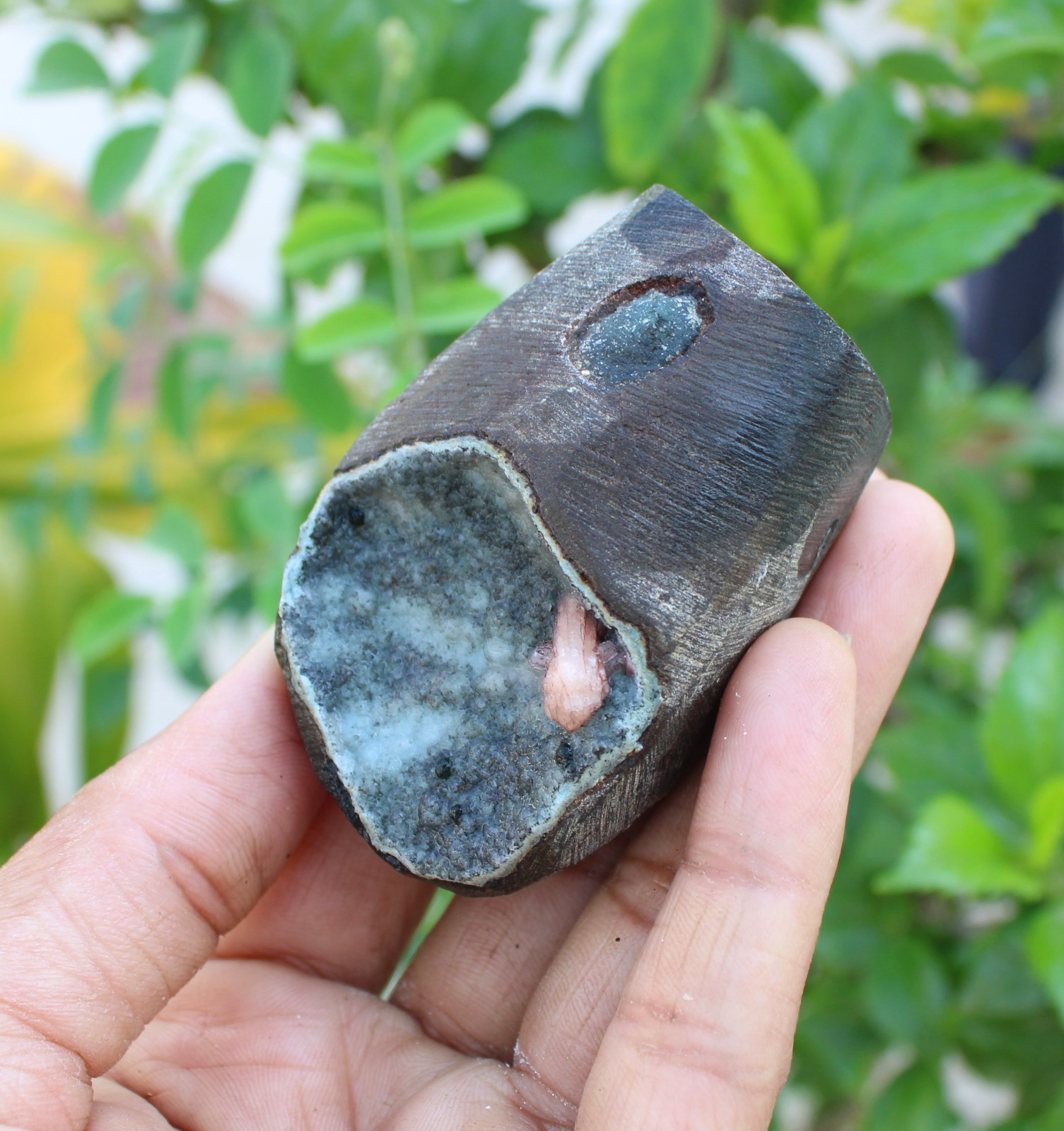 stilbite in chalcedony coral geode minerals specimen #A43