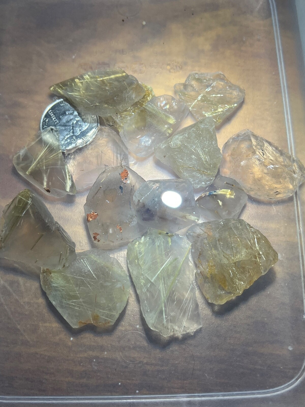 Golden Rutile Quartz 4-7 crystals 50 + grams cabbing ready rough parcel