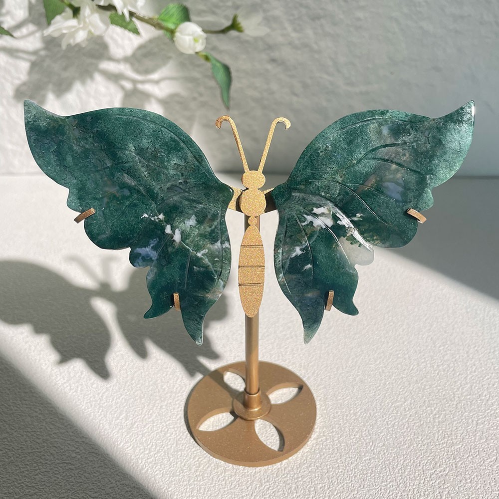 Carved Crystal Butterfly on Stand Natural Healing Stone Figurine Home Decor Gift