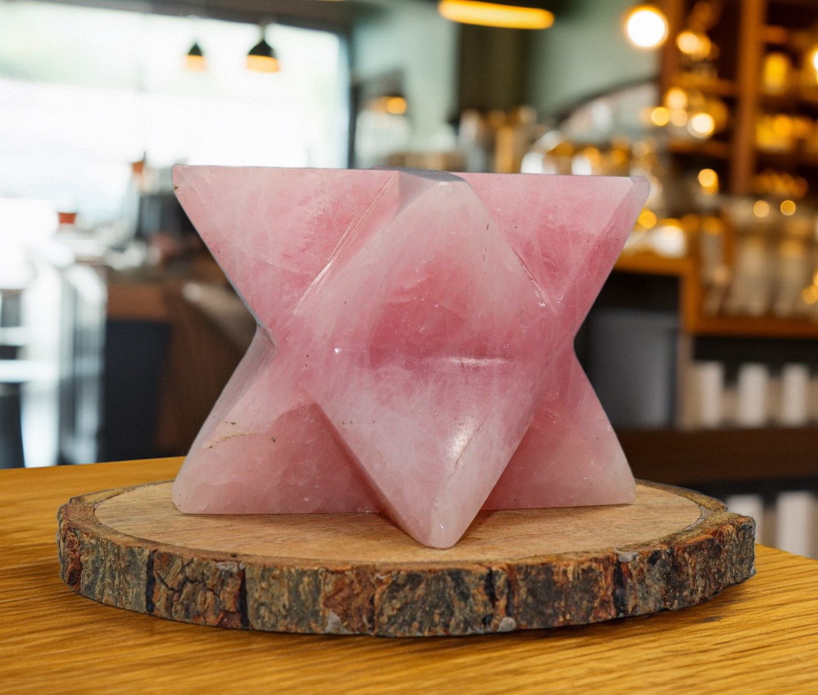 80mm Pink Rose Quartz Meditation Spirit Aura Chakra Healing Stone Star Merkabah