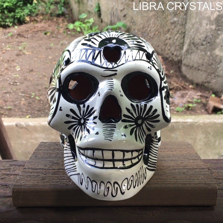 Ceramic Sugar Skull Candle Holder Gothic Day of the Dead Skull Decor BW 700g