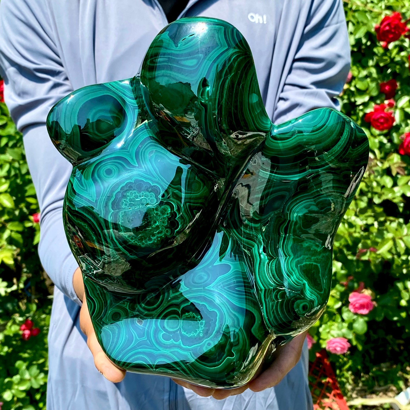 12LB Natural glossy Malachite egg transparent cluster rough mineral sample