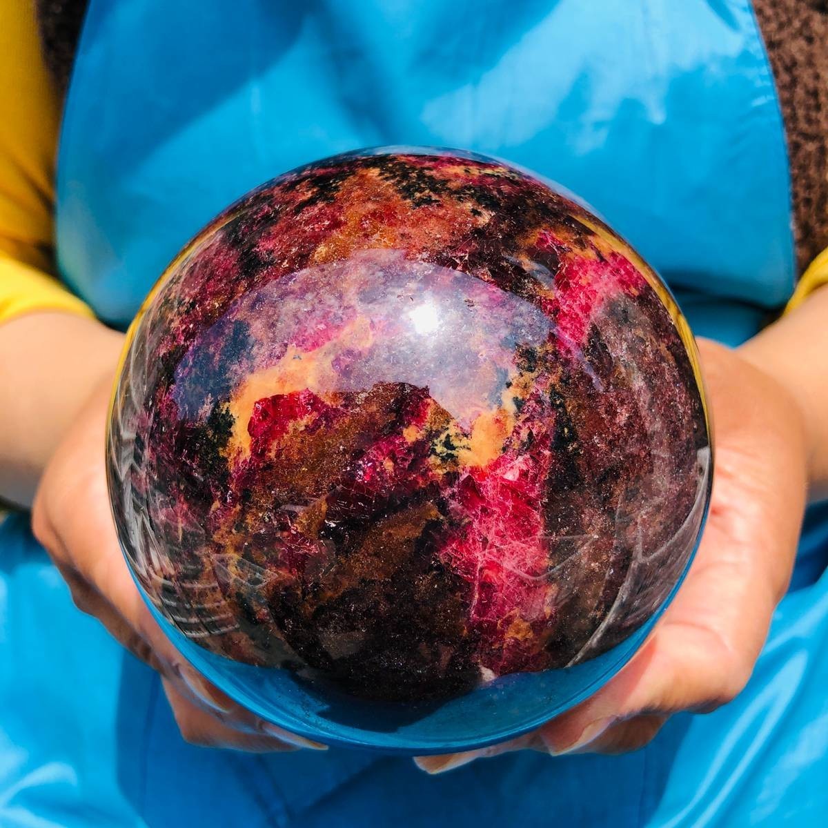 5.12 LB Natural Rhodonite Crystal Sphere Pink Black Healing Gem Stone 4779