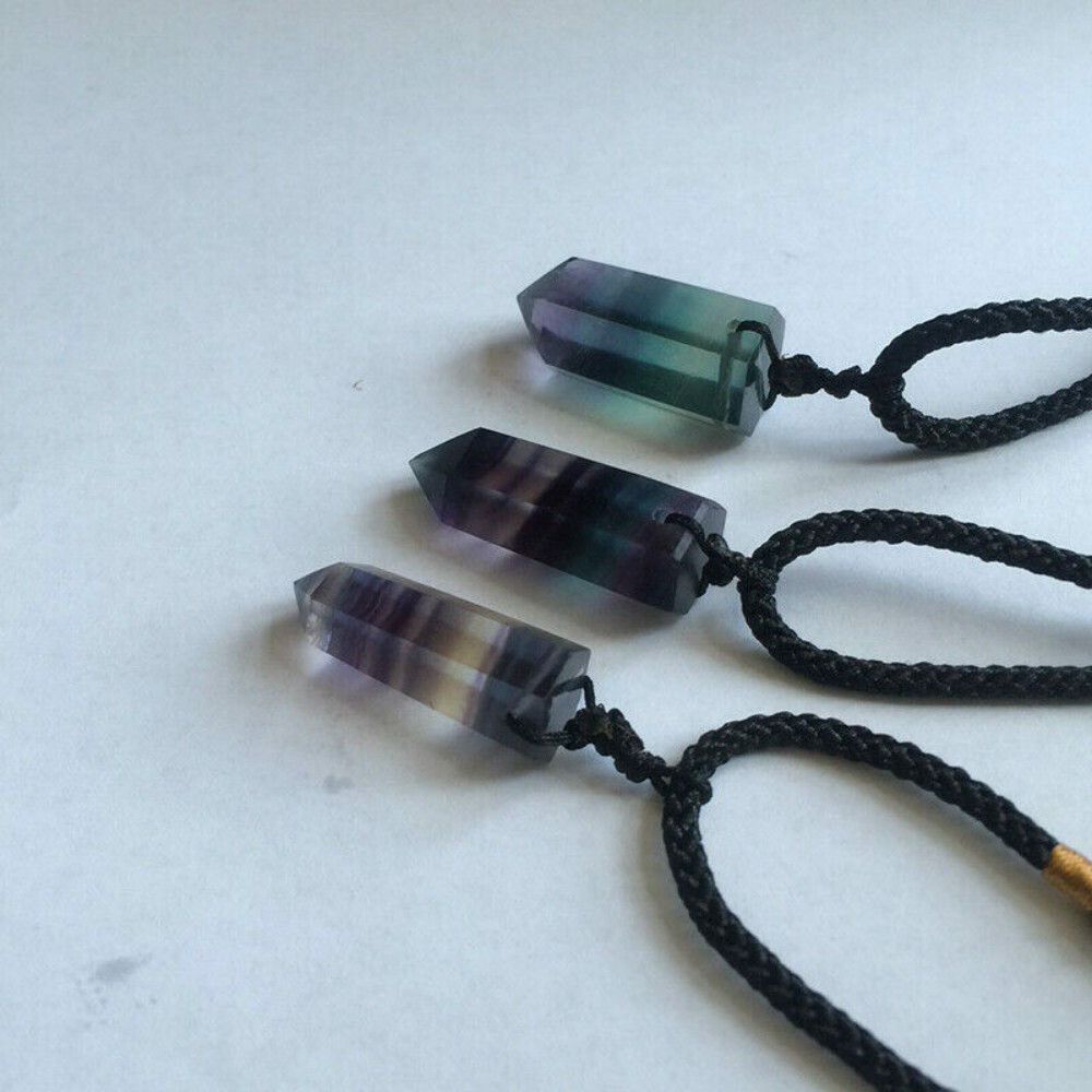 Gemstone Natural Fluorite Crystal Quartz Healing Chakra Stone Pendant Necklace