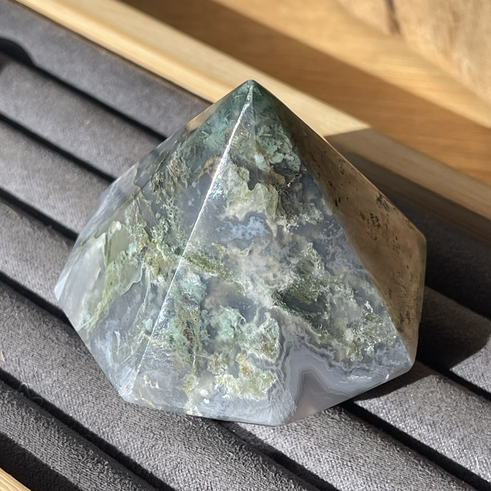 Natural Green Moss Agate Diamond w/ Chalcedony Quartz • Crystal Stone Home decor