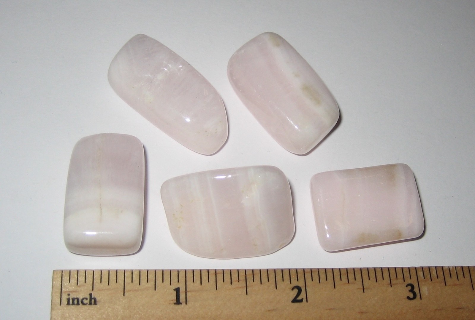 5 TUMBLED POLISHED FLUORESCENT MANGANO PINK CALCITE CRYSTAL STONES PERU 56.2g *2