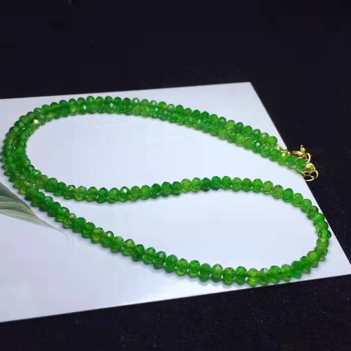 Genuine Natural Green Diopside Gemstone Round Beads Necklace 3.5mm 5A