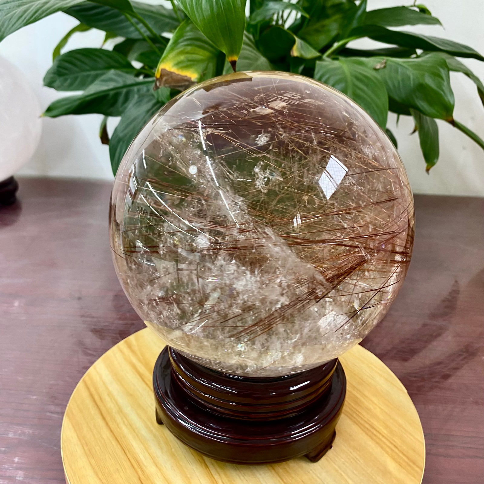 17.9LB Top Natural Copper hair quartz Sphere Crystal Energy Ball Reiki Healing