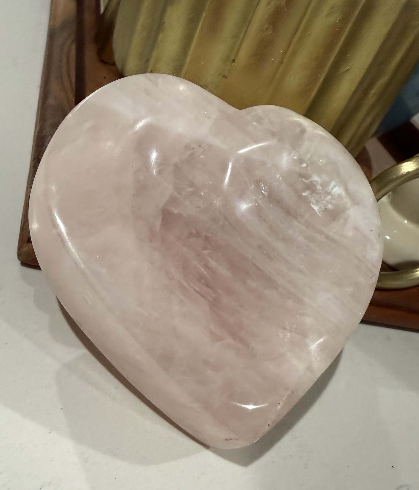 KCGS Rose Quartz Heart Bowl Pink Madagascar 750 Grams Trinket 1.10 Lbs Decor