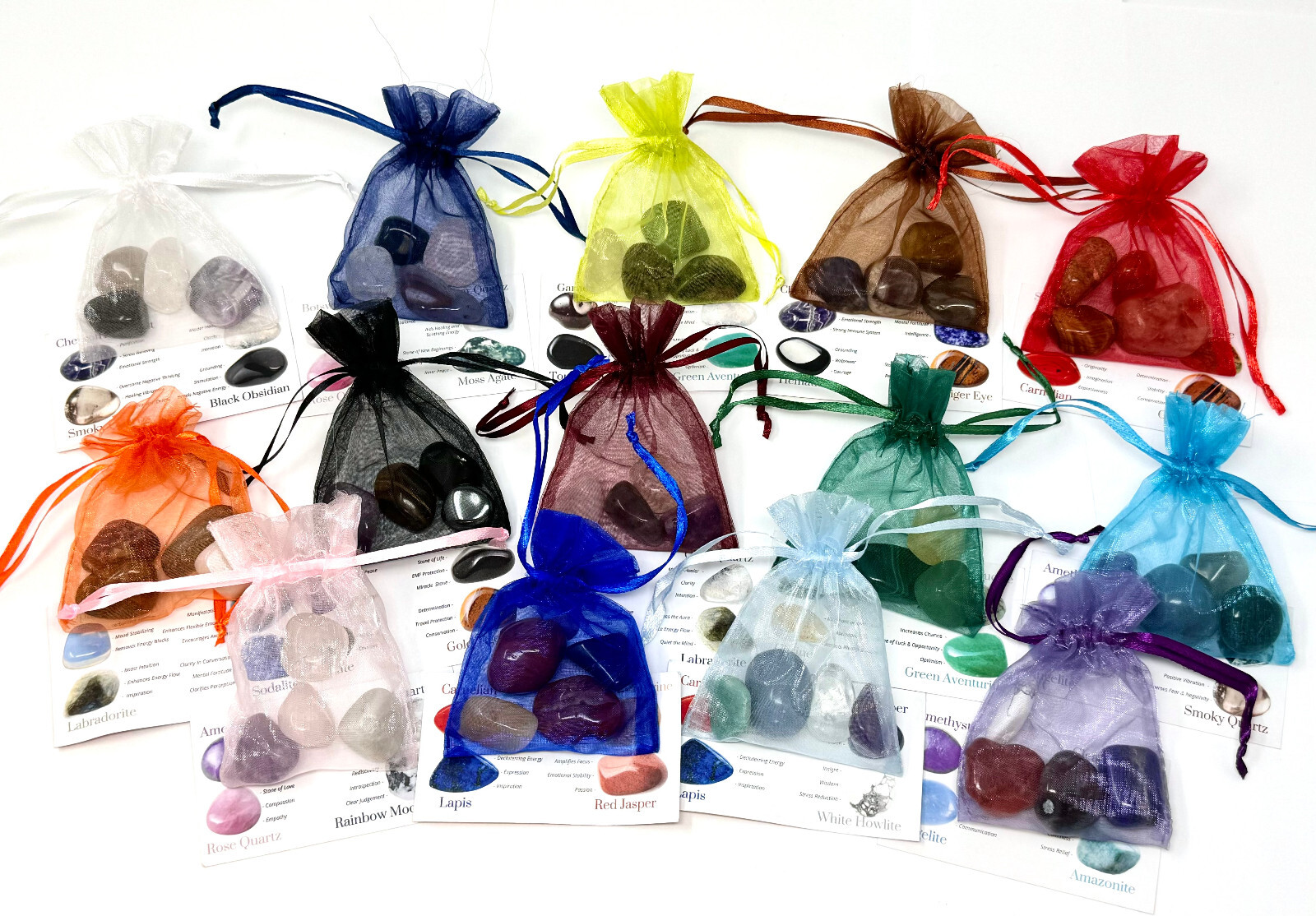 4 Tumble Stones Intent Crystal Kit – Protection, Love, Prosperity, Stress Relief