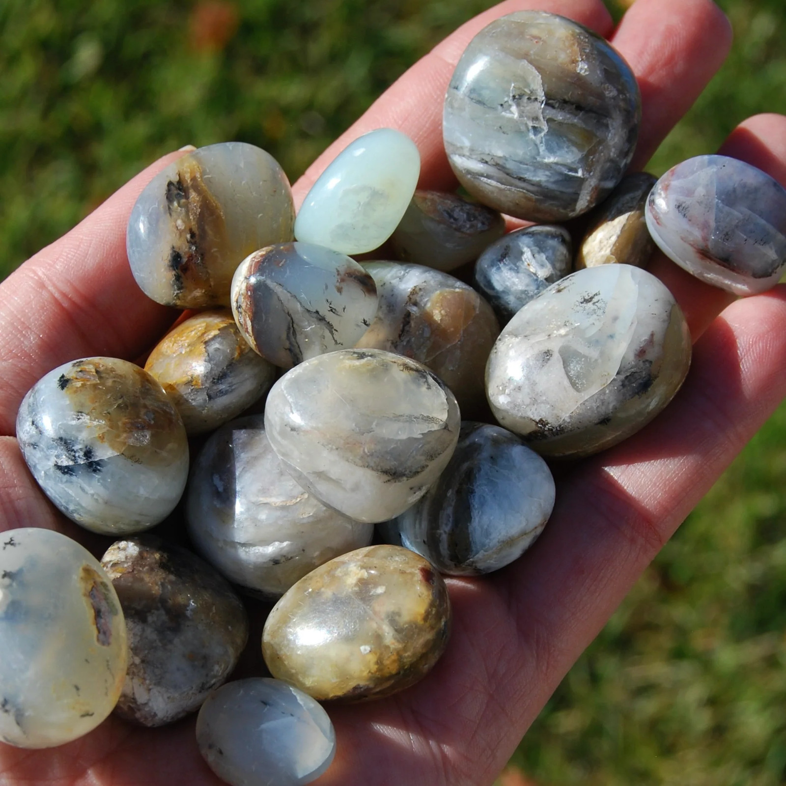 5-10pcs Blue Andean Opal Crystal Tumbled Stones, Small Blue Lavender White Opals