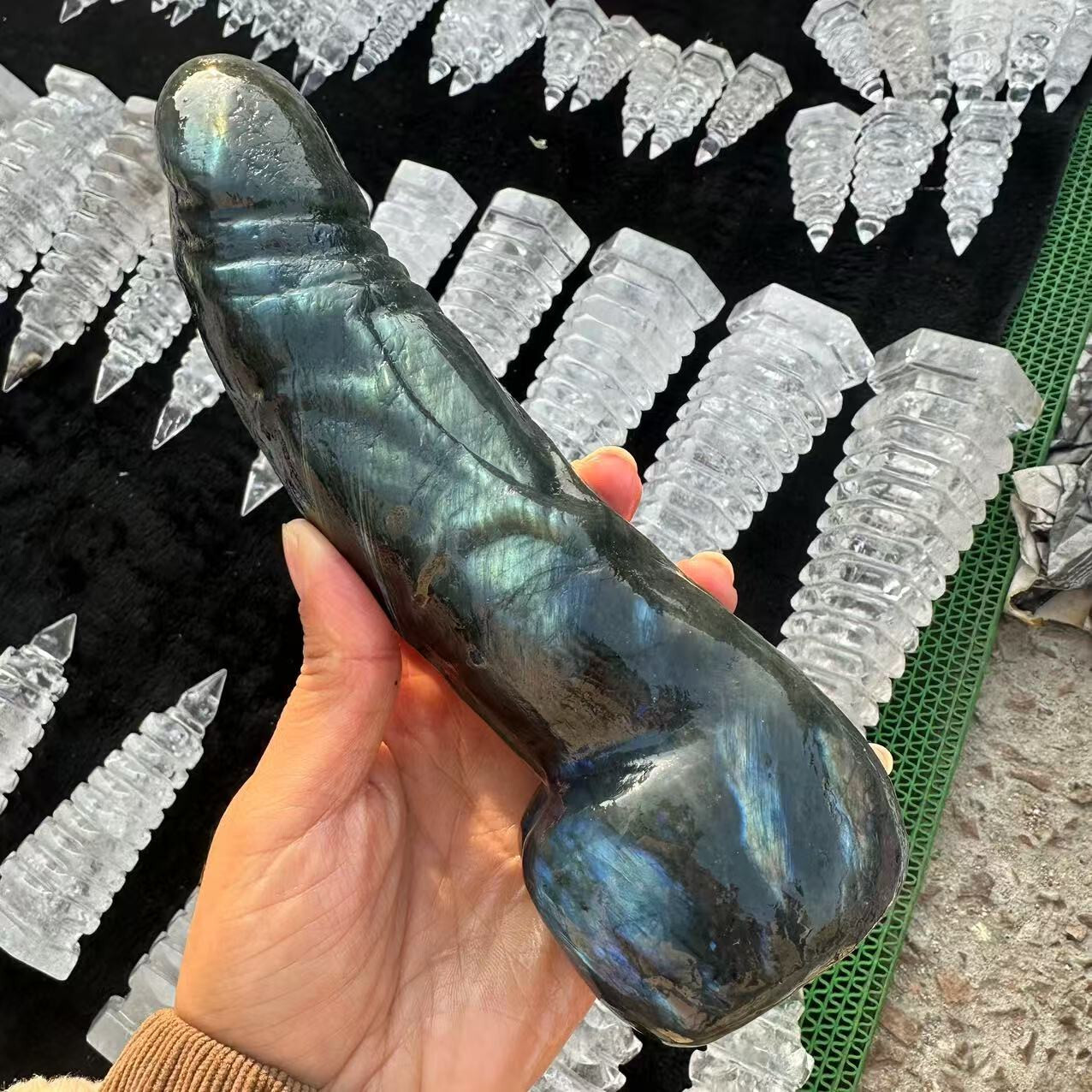 20mm Natural labradorite Carved Penis Skull Crystal Reiki Healing gift